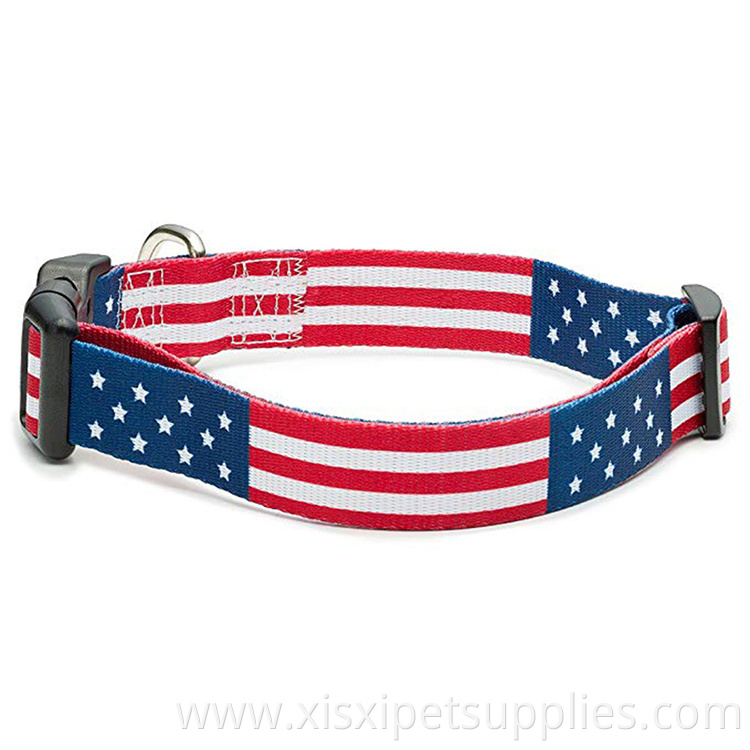 Sturdy polyester webbing with a durable quick-release plastic buckle and a heavy-duty zinc alloy D-ring American Flag Dog Collar